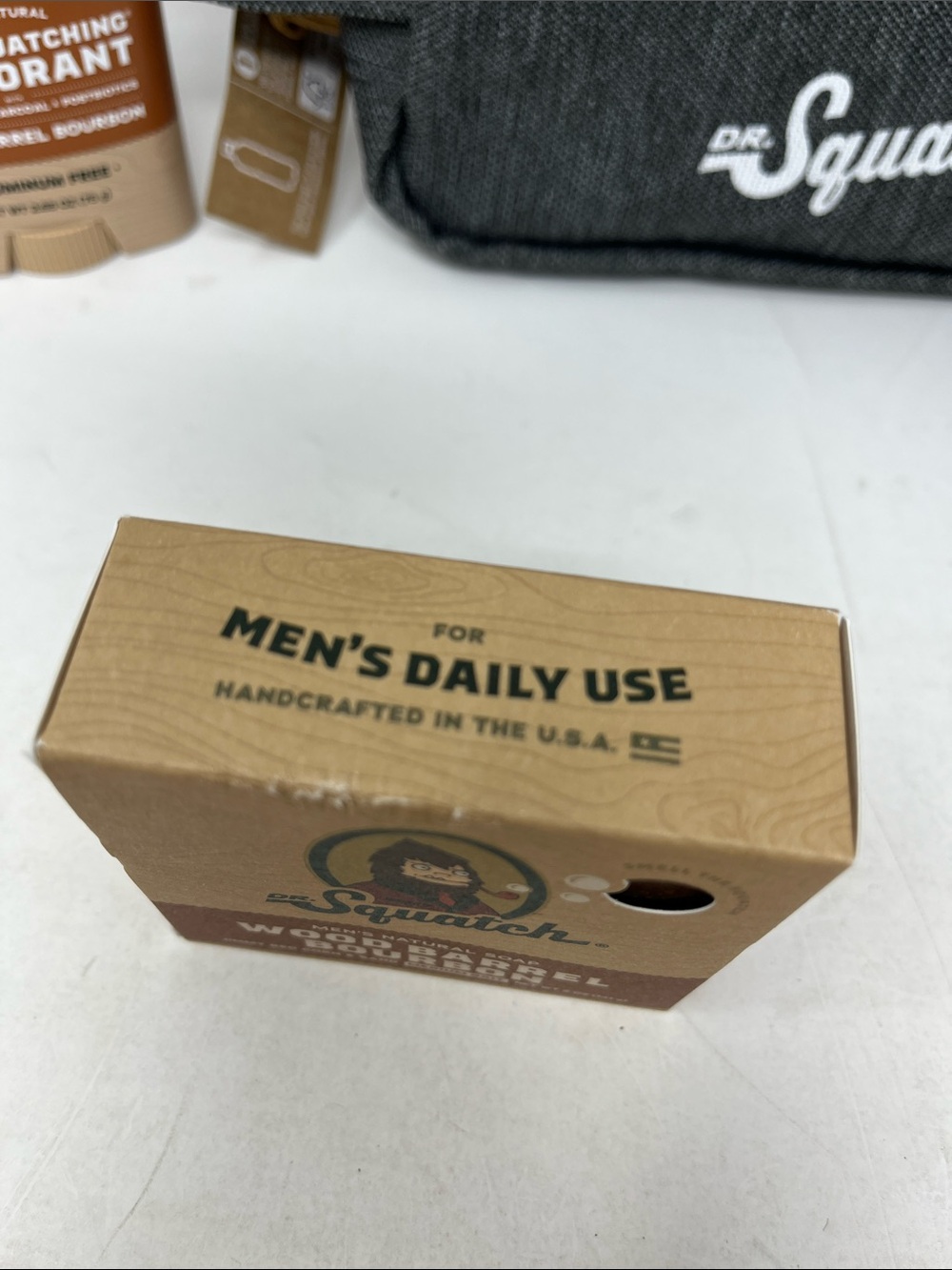 DR. SQUATCH BUNDLE WOOD BARREL BOURBON SOAP BODY WASH DEODORANT ZIP BAG SHIRT - Picture 7 of 15